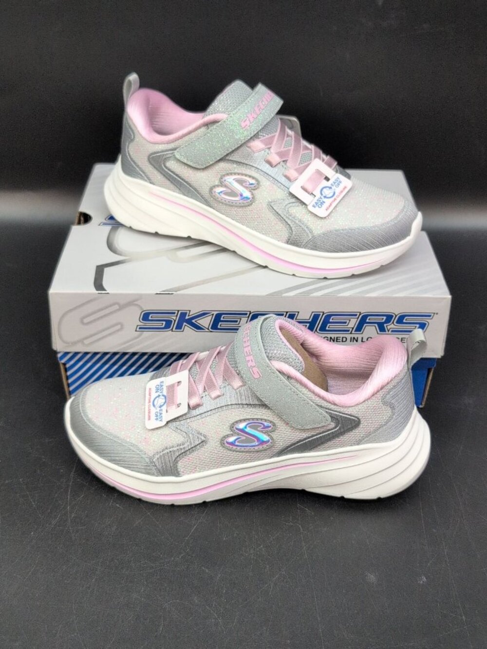 Skechers Wave 92 Fastening Strap Casual Sneakers Girls Shoes US 2 Light Grey